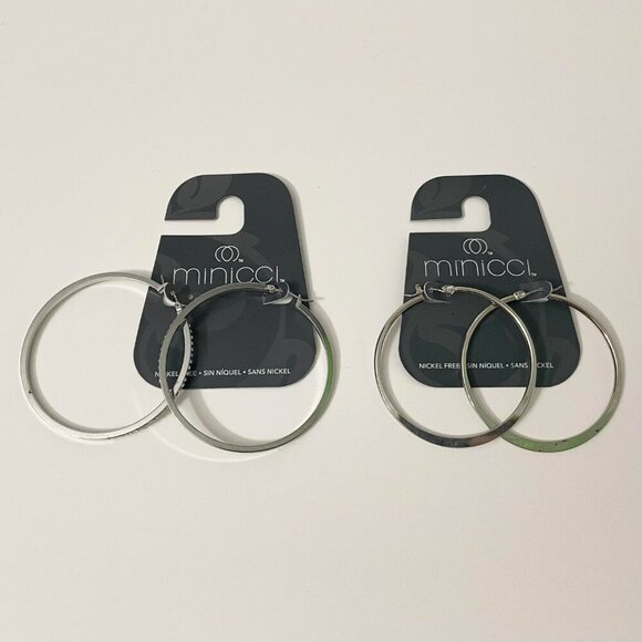 Minicci Silver Tone Hoop Earrings Lot of 2 - Picture 2 of 16